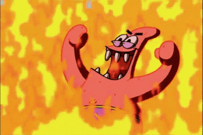 Patrick Star Standing In Fire With Open Mouth GIF