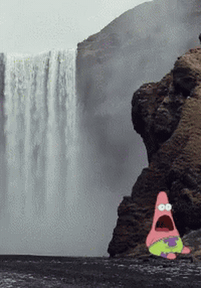 Patrick Star Standing In Front Of Waterfall GIF