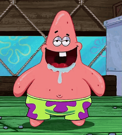 Patrick Star Standing On Wooden Floor With Mouth Open GIF