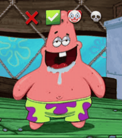 Patrick Star With Check Mark And X On Head GIF