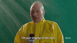 Patrick Stewart Singing In The Rain GIF