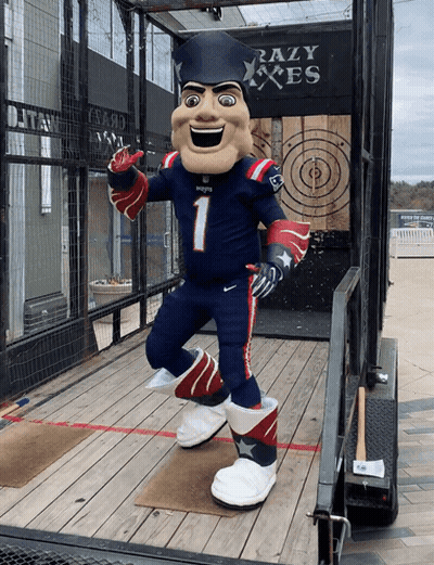 Patriots Mascot In Front Of Crazy Axes Target GIF