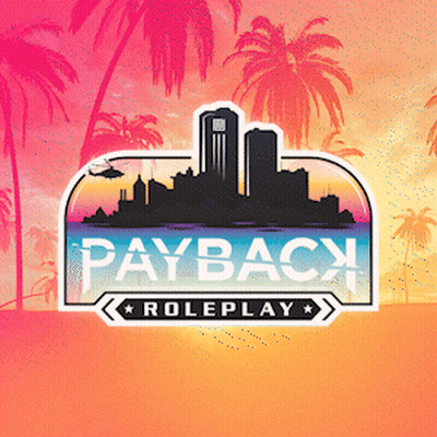 Payback Roleplay Logo With City Skyline And Palm Trees GIF