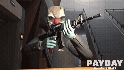 Payday Aces High Clown Holding Rifle GIF