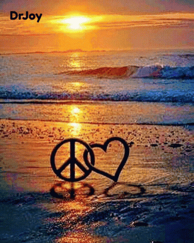 Peace Sign And Heart In Sand On Beach GIF