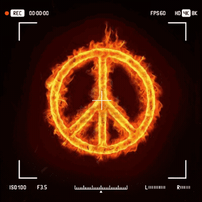 Peace Sign Surrounded By Flames Metallier Basis 06 GIF