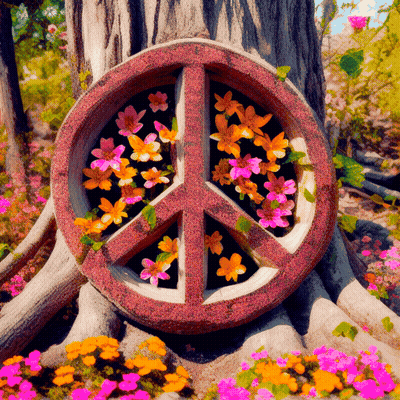 Peace Sign Surrounded By Flowers And Leaves GIF