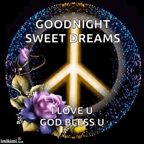 Peace Sign Surrounded By Flowers Goodnight GIF