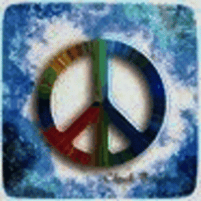 Peace Sign With Rainbow Circle On Blue Background GIF