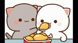 Peach And Goma Eating Chicken GIF