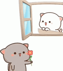 Peach And Goma Peeking In Window GIF