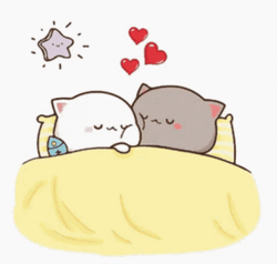 Peach And Goma Snuggling In Bed GIF
