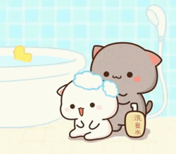 Peach And Goma Taking A Bath GIF