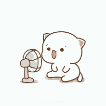 Peach Cat Using Electric Fan GIF