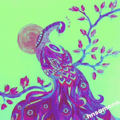 Peacock Sitting On Tree Branch With Sun GIF