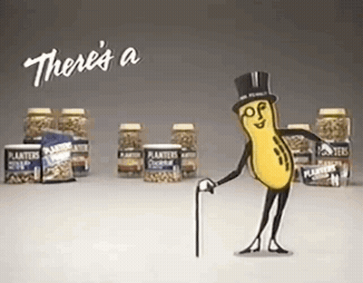 Peanut In Top Hat Walking With Cane GIF