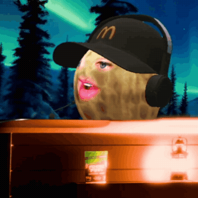 Peanut Wearing Headphones And McDonald's Hat GIF