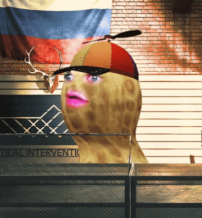 Peanut With Hat And Pink Lips In Front Of Tactical Intervention Sign GIF