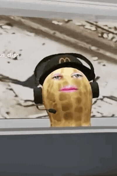 Peanut With McDonald's Hat And Headphones GIF