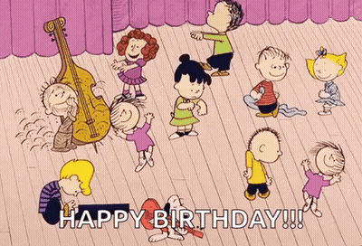 Peanuts Characters Dancing Happy Birthday GIF