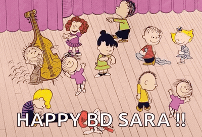 Peanuts Characters Dancing Happy Birthday Sara GIF
