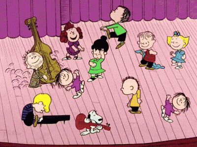 Peanuts Characters Dancing With Snoopy Guitar GIF