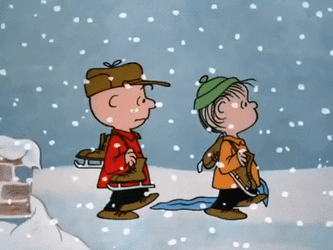Peanuts Merry Christmas Charlie And Linus Under Snowfall GIF