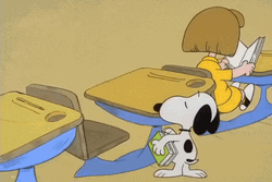 Peanuts Scene Snoopy Sitting To His Chair GIF