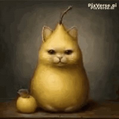 Pear-Shaped Cat Sitting Next To Apple GIF