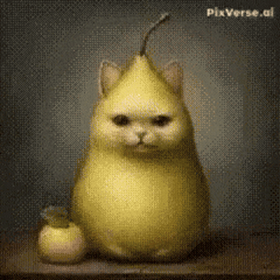 Pear-Shaped Cat Sitting Next To Apple GIF