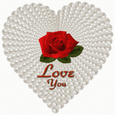 Pearl Heart With Red Rose Saying Love You GIF