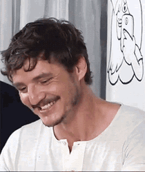 Pedro Pascal Looking Up Happy Laughing GIF