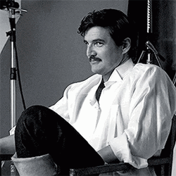 Pedro Pascal Raise Eyebrows Black White Photoshoot GIF