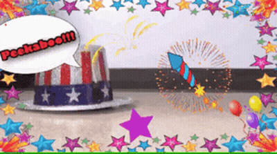 Peekaboo Speech Bubble Above Patriotic Hat GIF