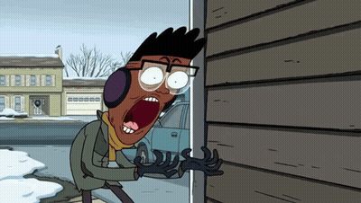 Peeking Cartoon Character With Glasses And Ear Muffs In Doorway GIF