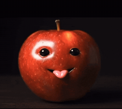 Peeled Apple With Knife Sticking Through GIF
