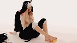 Peeling Banana Using Feet GIF