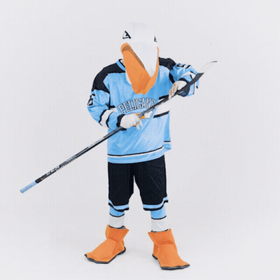 Pelican Mascot Holding Hockey Stick GIF
