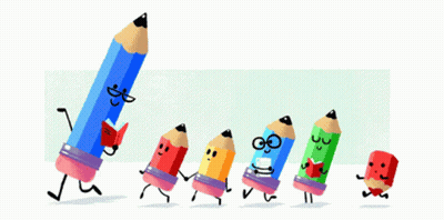 Pencils Walking In A Row With One Reading Book GIF