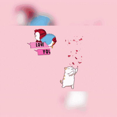Penguin And Cat Surrounded By Hearts Saying Love You So Much GIF