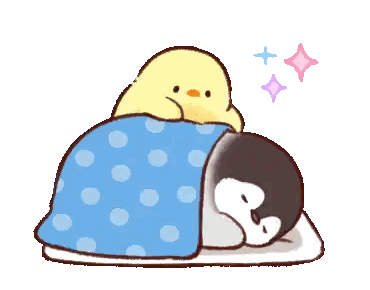 Penguin And Chick Lying Under Blanket Sticker