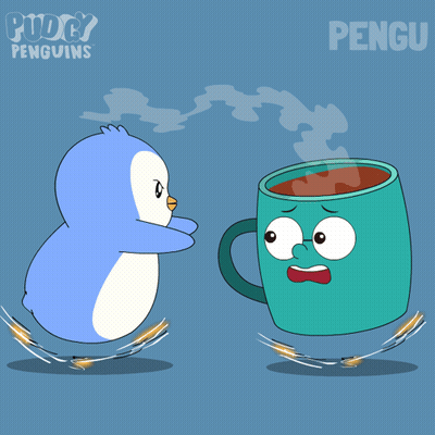 Penguin And Coffee Cup Saying Puddy Penguins GIF
