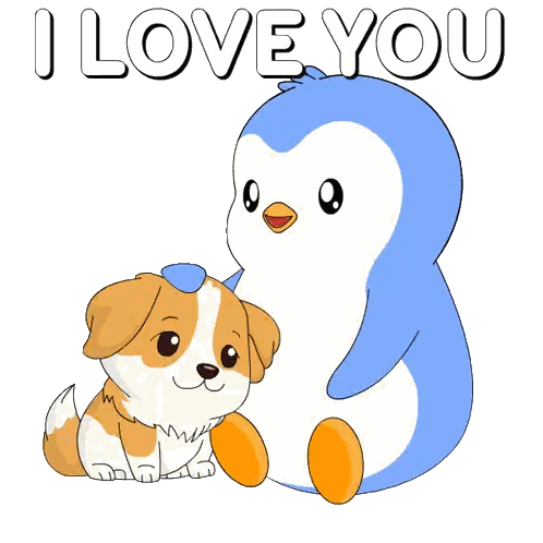 Penguin And Dog Saying I Love You Sticker