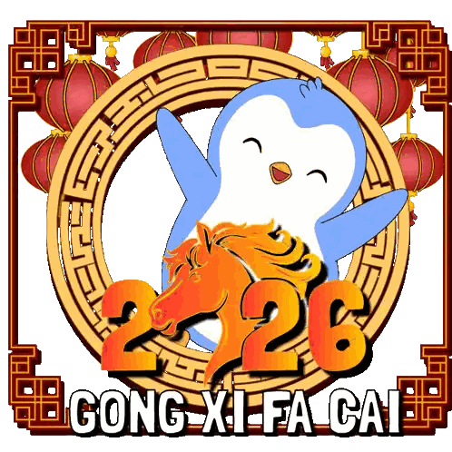 Penguin And Horse Gong Xi Fa Cai Sticker