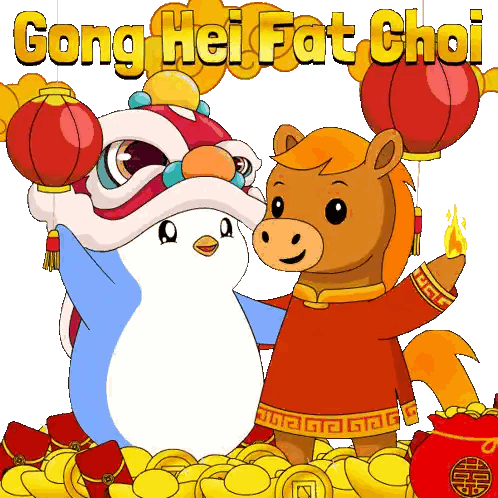Penguin And Horse Saying Gong Hei Fat Choi Sticker