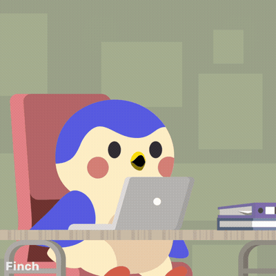 Penguin At Desk With Laptop Finch GIF