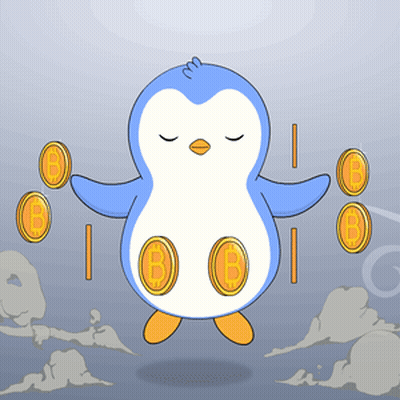 Penguin Balancing Coins With Letter B GIF