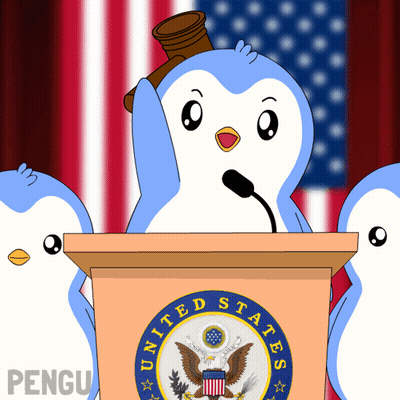 Penguin Behind Podium With United States Seal GIF