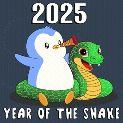 Penguin Blowing Horn, Snake 2025 Year Of Snake GIF