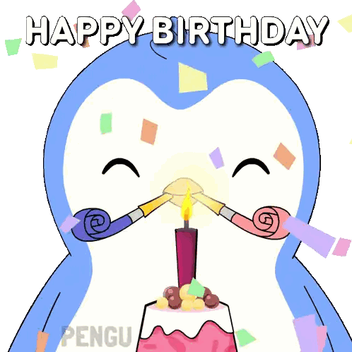 Penguin Blowing Out Birthday Candle Sticker
